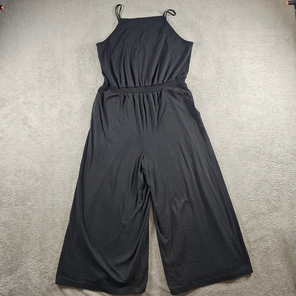 A New Day Womens XL Black Sleeveless Wide Leg Smocked Waist Jumpsuit